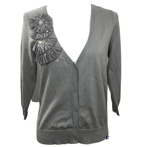 Loft Woman's Cardigan Sweater light Gray Size S Sequin Embellished - Picture 1 of 7